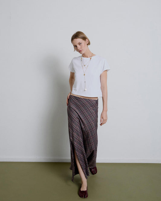 Falda Larga Cuadros Gris Gris