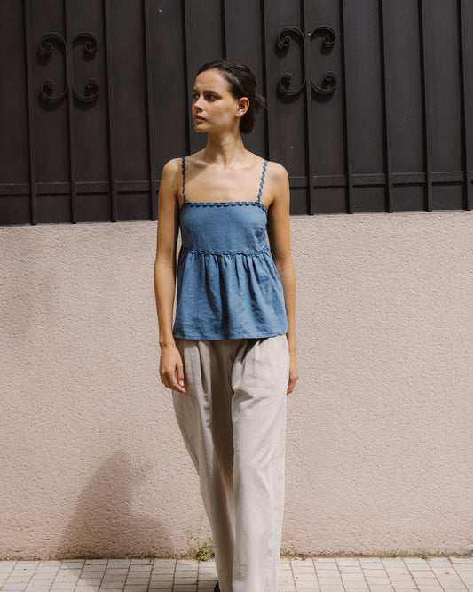 Top Tirantes Detalle Ondas Azul Oscuro