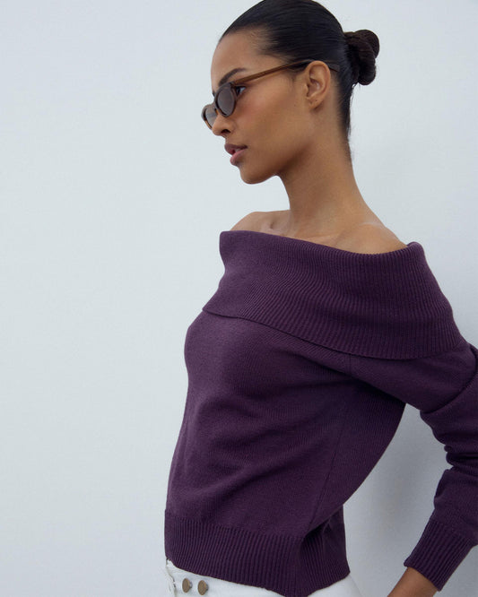 Jersey Hombros Descubiertos Morado
