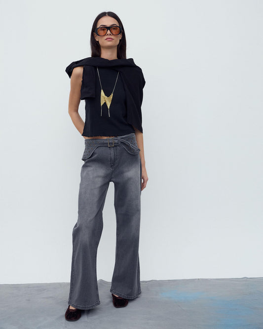 Camiseta Ribetes Ondulados Negro