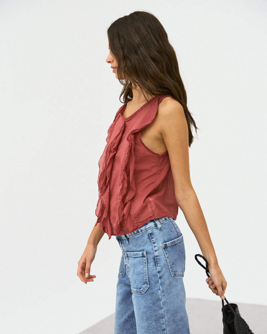 Blusa Volantes Delanteros Teja