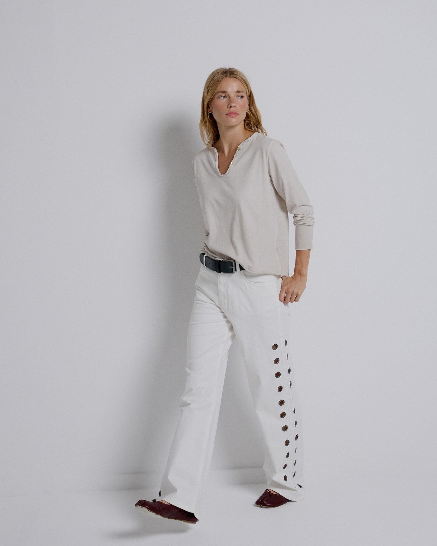 White Side Ring Jeans