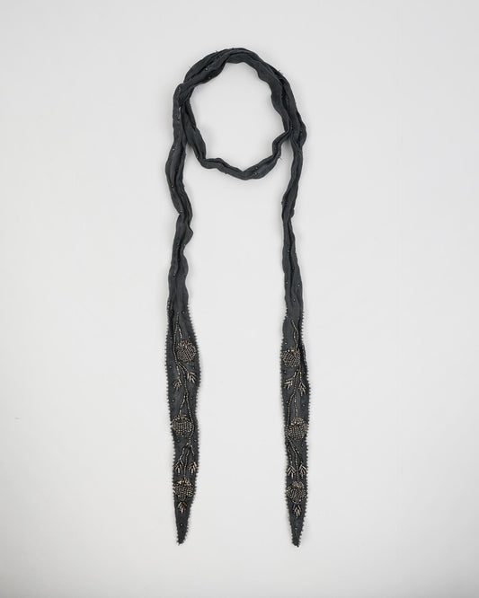 Embroidered Anthracite Organza Necklace