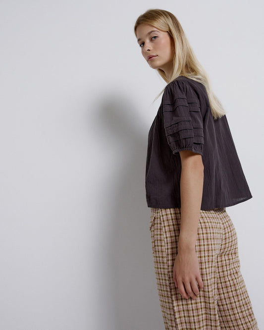 Blusa Manga Corta Manga Abullonada Antracita