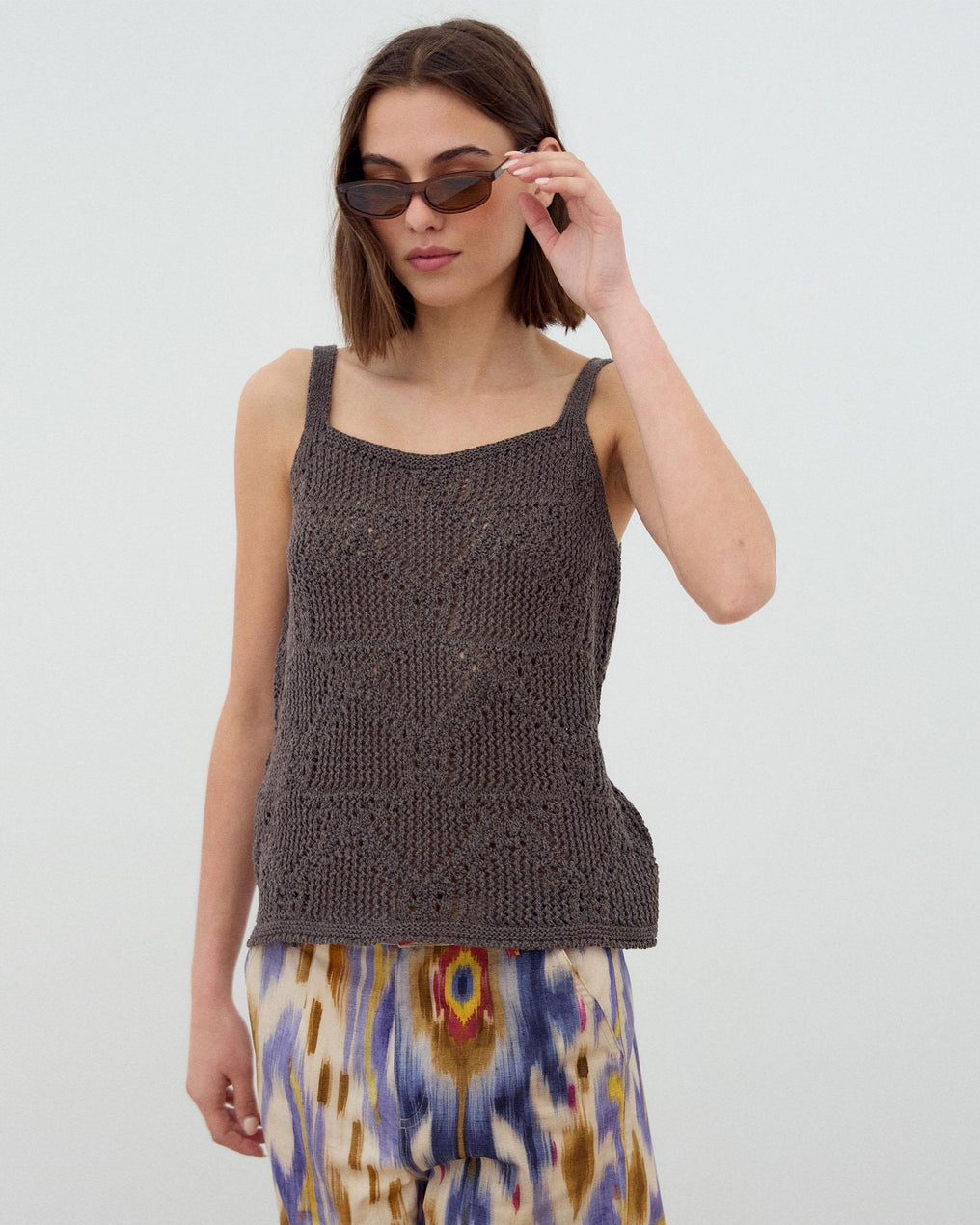 Brown Die-Cut Strap Top