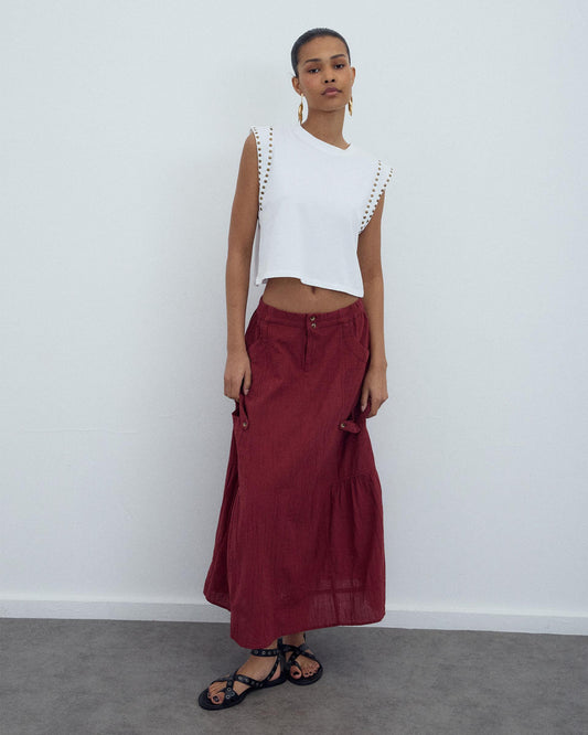 Falda Bolsillos Cargo Granate