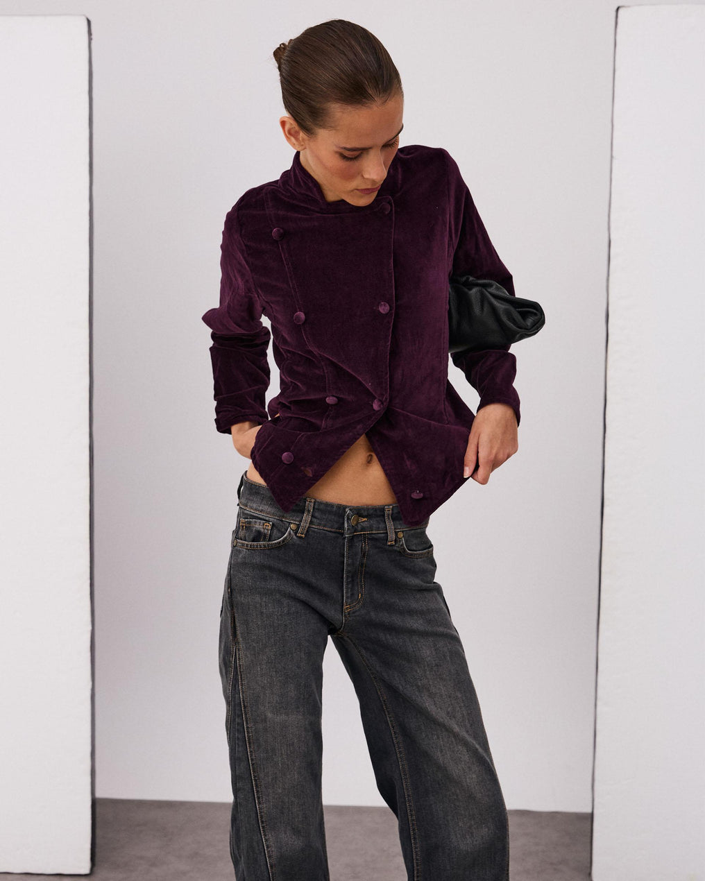 Chaqueta Cruzada Terciopelo Morado