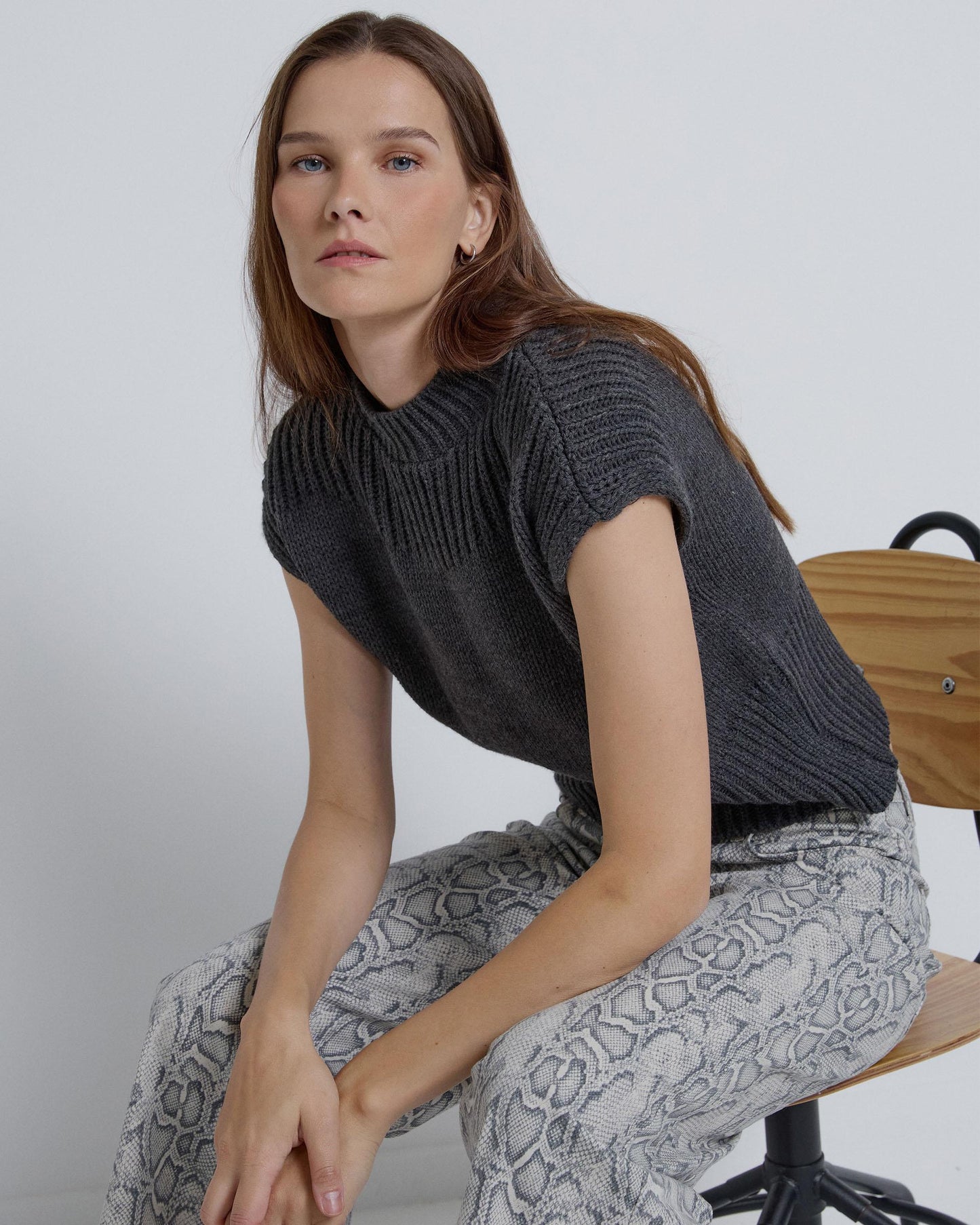 Anthracite Chunky Knit High Neck Vest