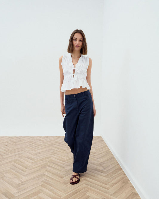 Blue Diagonal Stitching Jeans