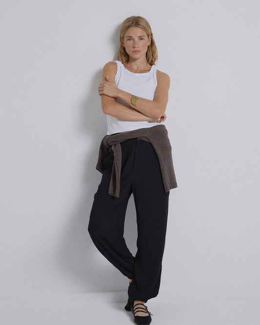 Black Elasticated Hem Pants