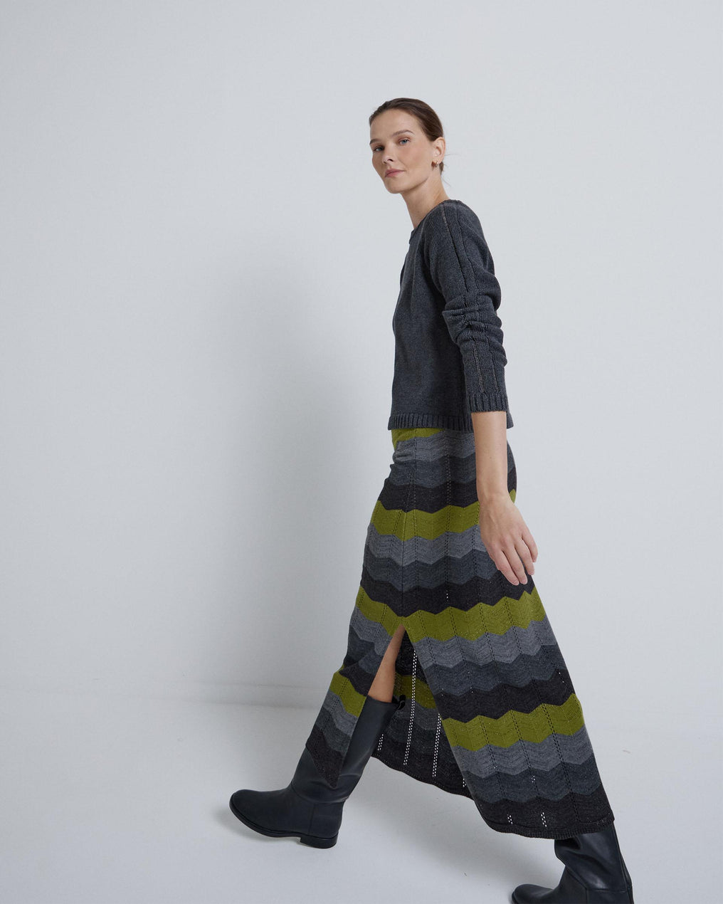 Long Green Zigzag Skirt