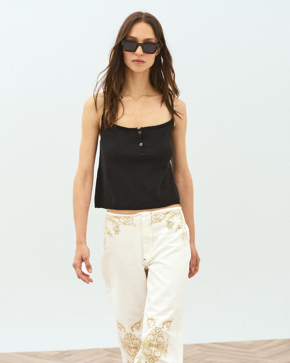 Top Black Button Stitch