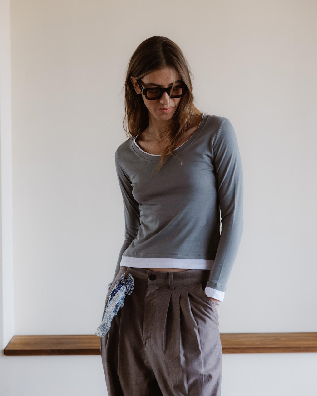 Camiseta Efecto Doble Gris