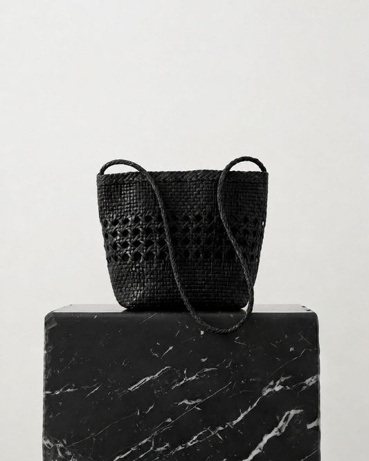 Mala Bucket Pele Entrançada Preto