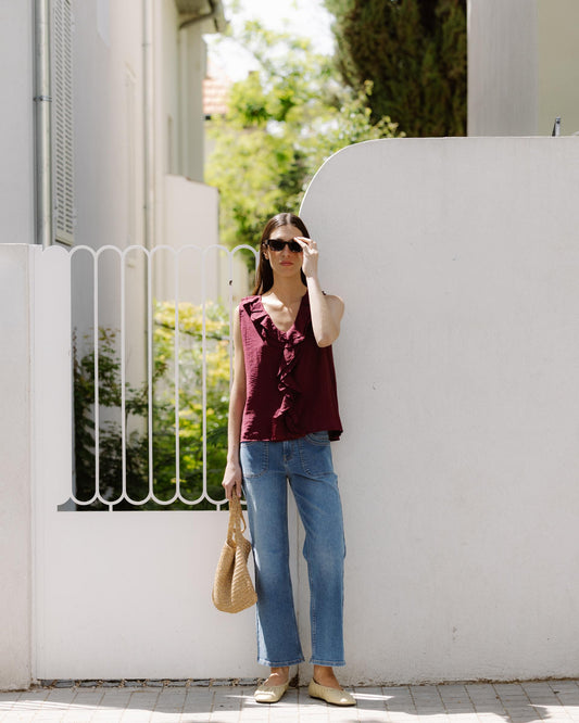 Jeans Cós Duplo Bolso Azul
