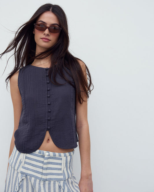 Top Botões Forrados Antracite