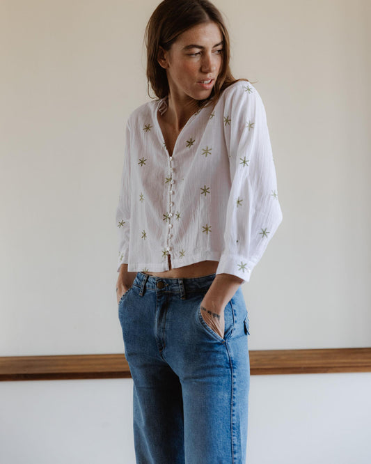 Blusa Bordados Soles Blanca
