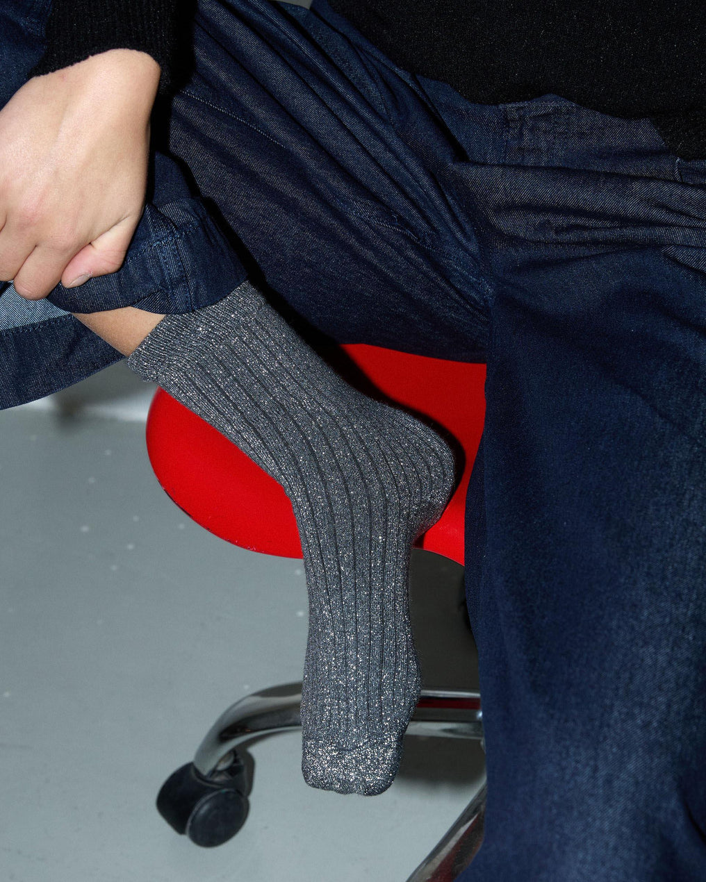 Anthracite Lurex Mid-Calf Socks