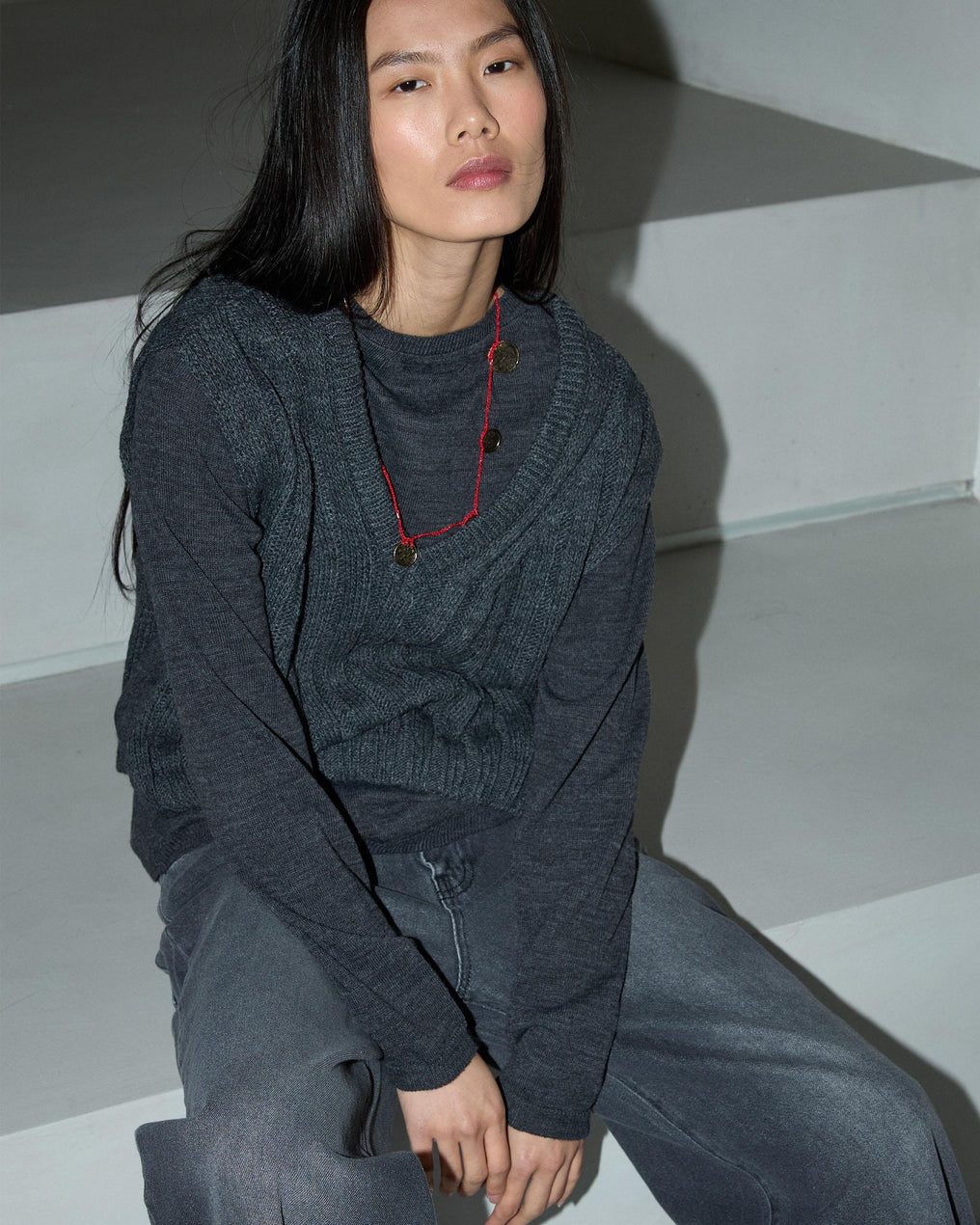 Anthracite V-Neck Knit Vest