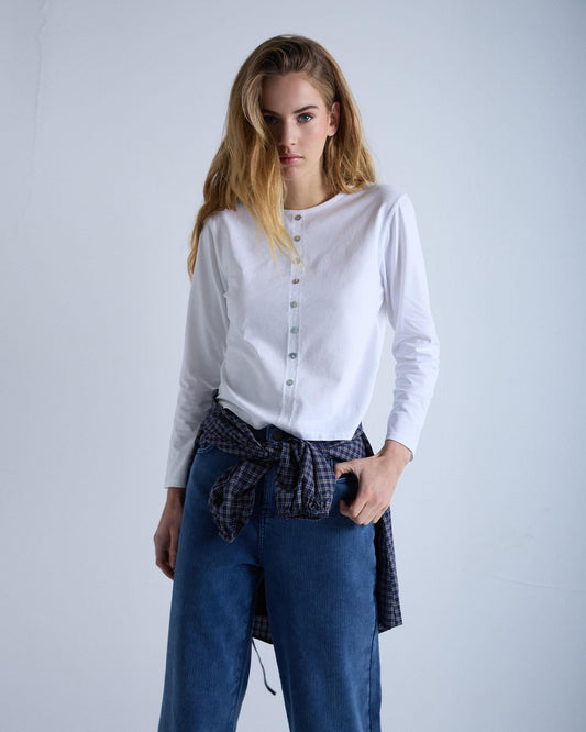 Camiseta Botones Delanteros Blanco