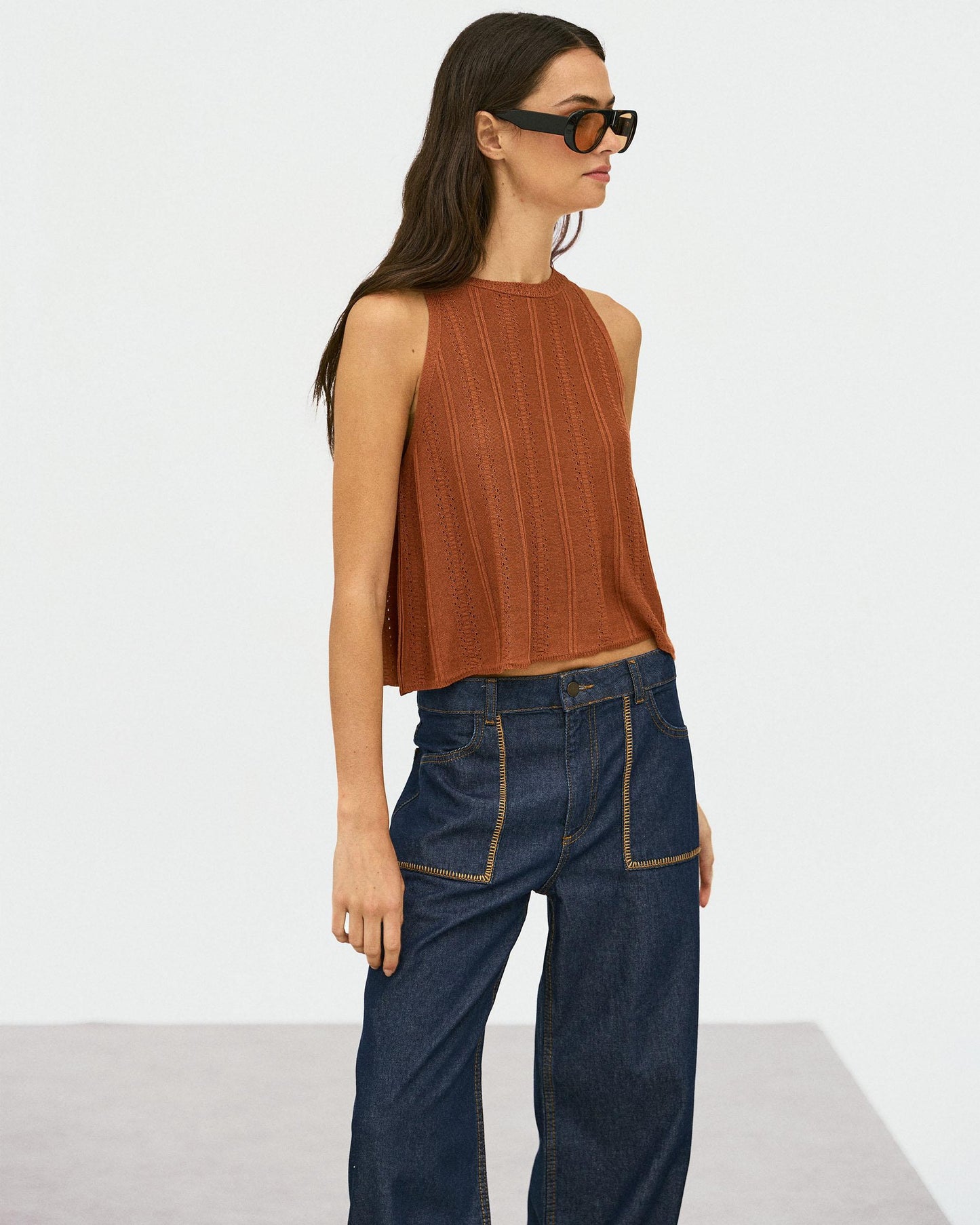 Top Maille Ajouré Tuile