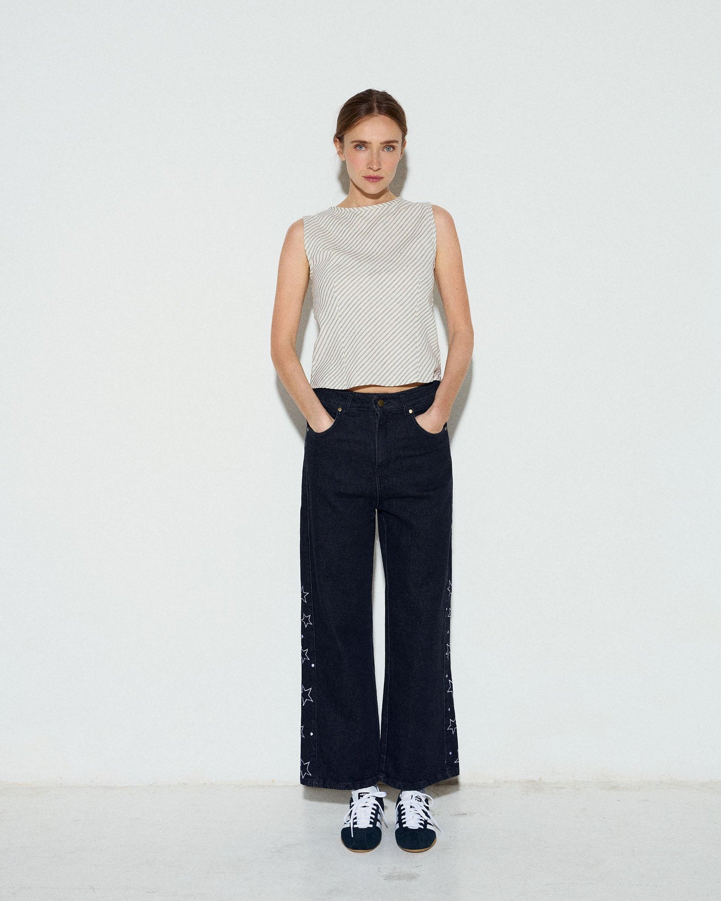 White Diagonal Stripe Print Top