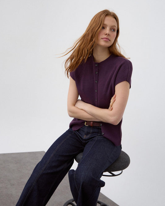 Top Botões Gola Alta Roxo