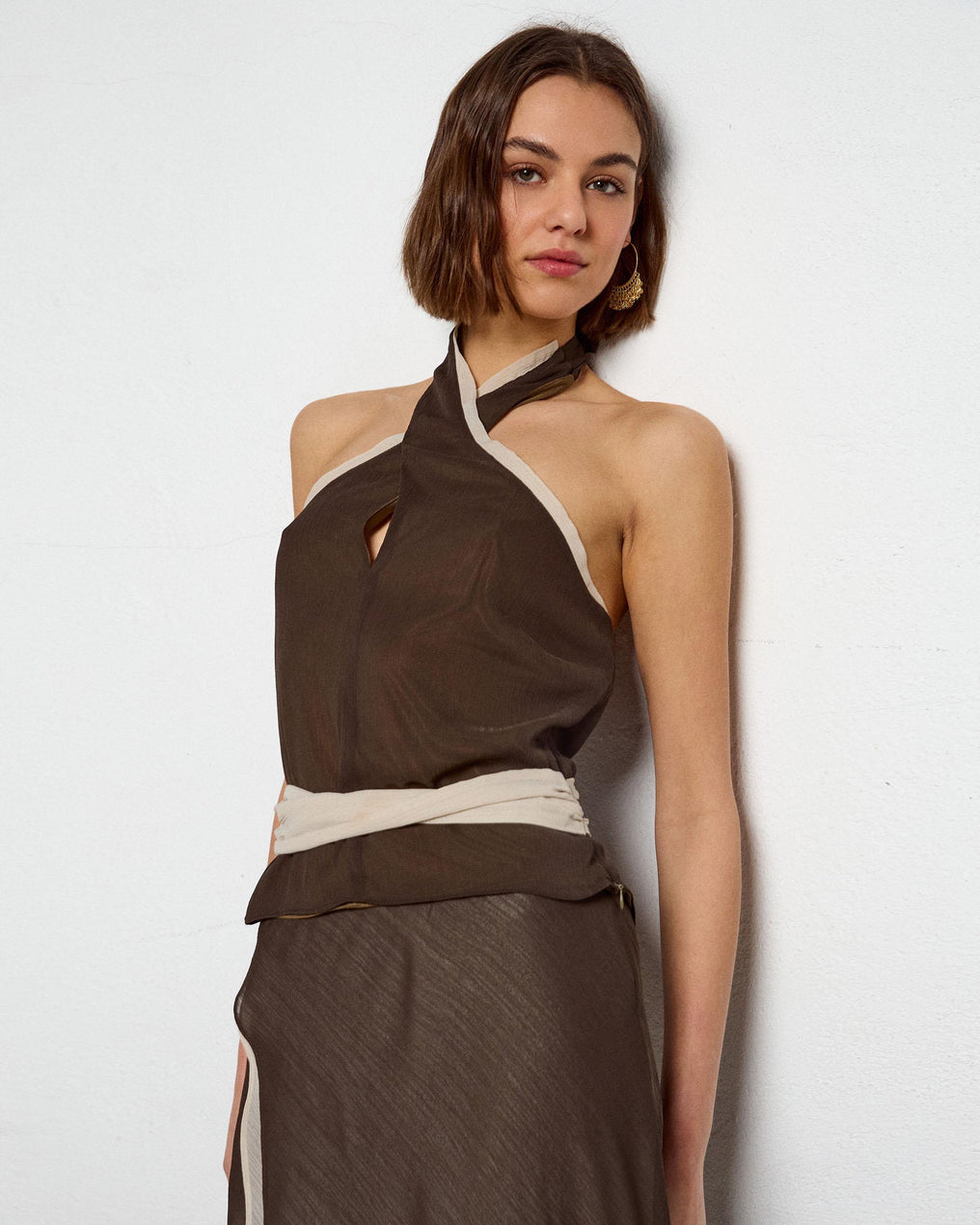 Top de Gaze Contraste Verde Escuro