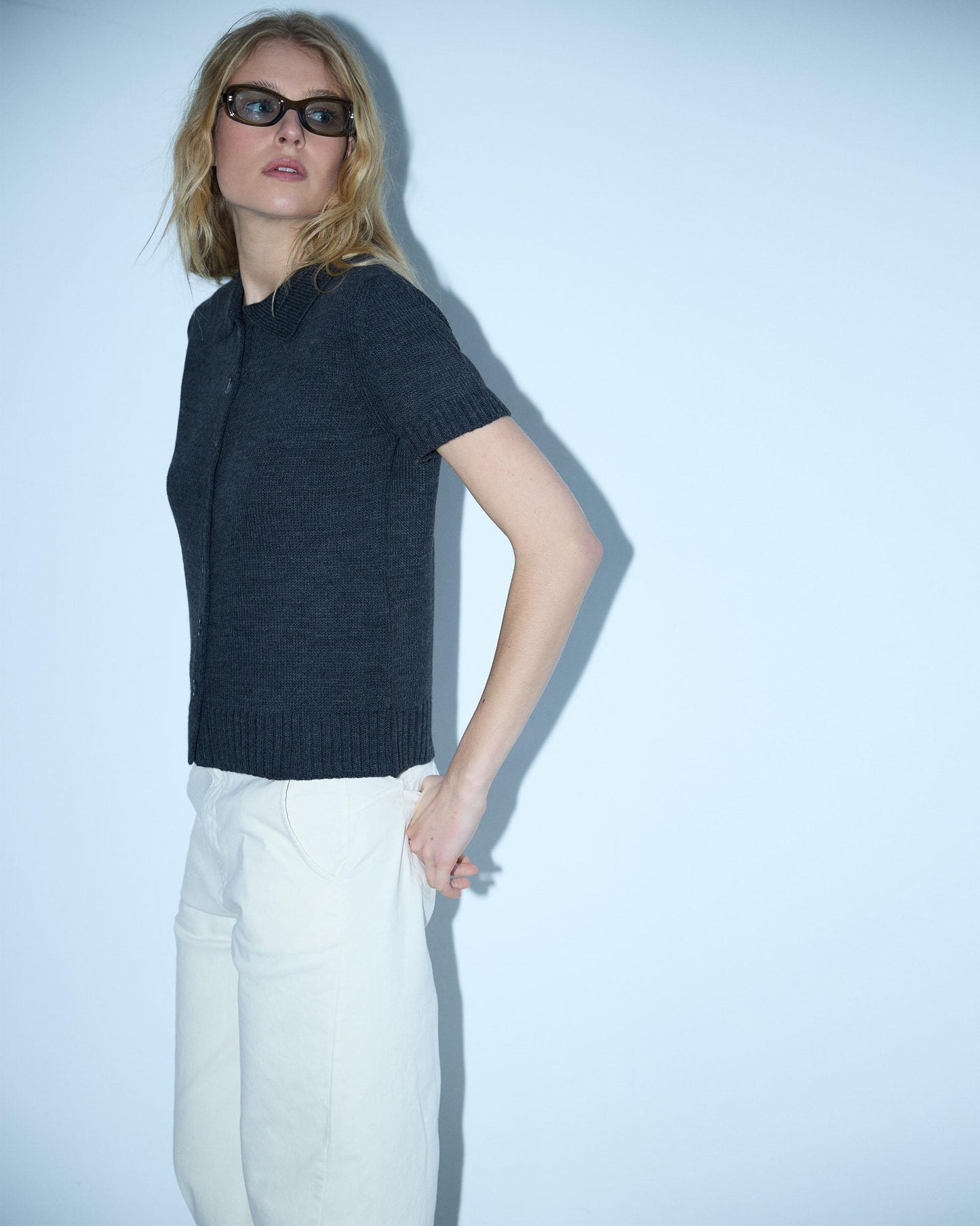 Top Manga Corta Cuello Polo Antracita