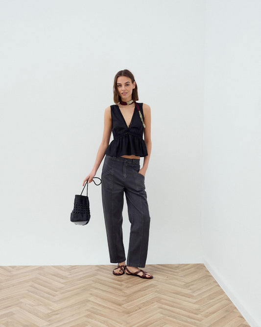 Jeans with Diagonal Pockets, Anthracite