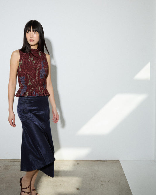 Falda Asimetrica Canesú Azul Marino