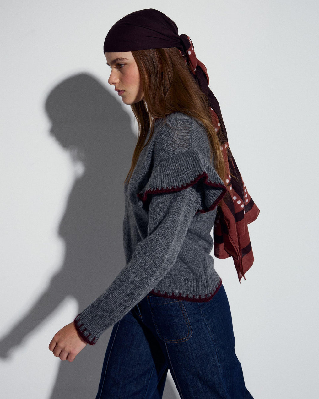 Jersey Volantes Laterales Pespuntes Gris