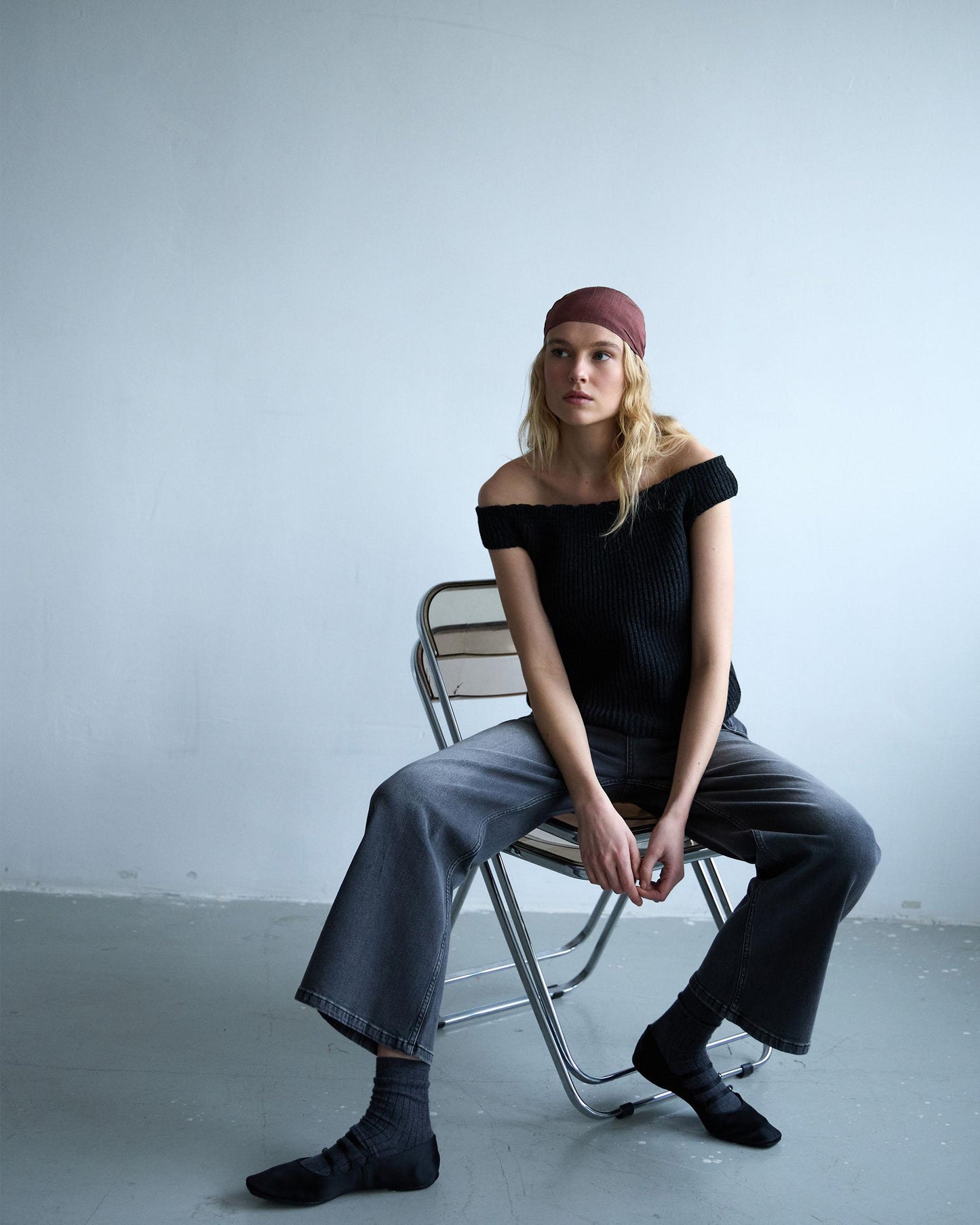 Top Punto Escote Bardot Lurex Antracita