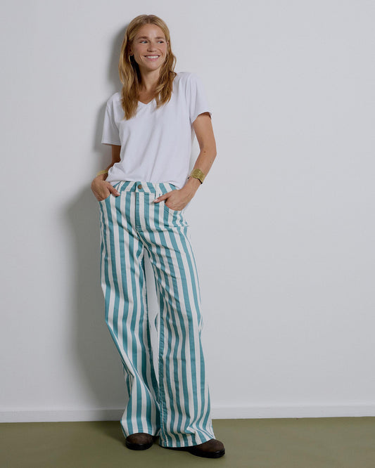 Wide Stripe Petrol Jeans
