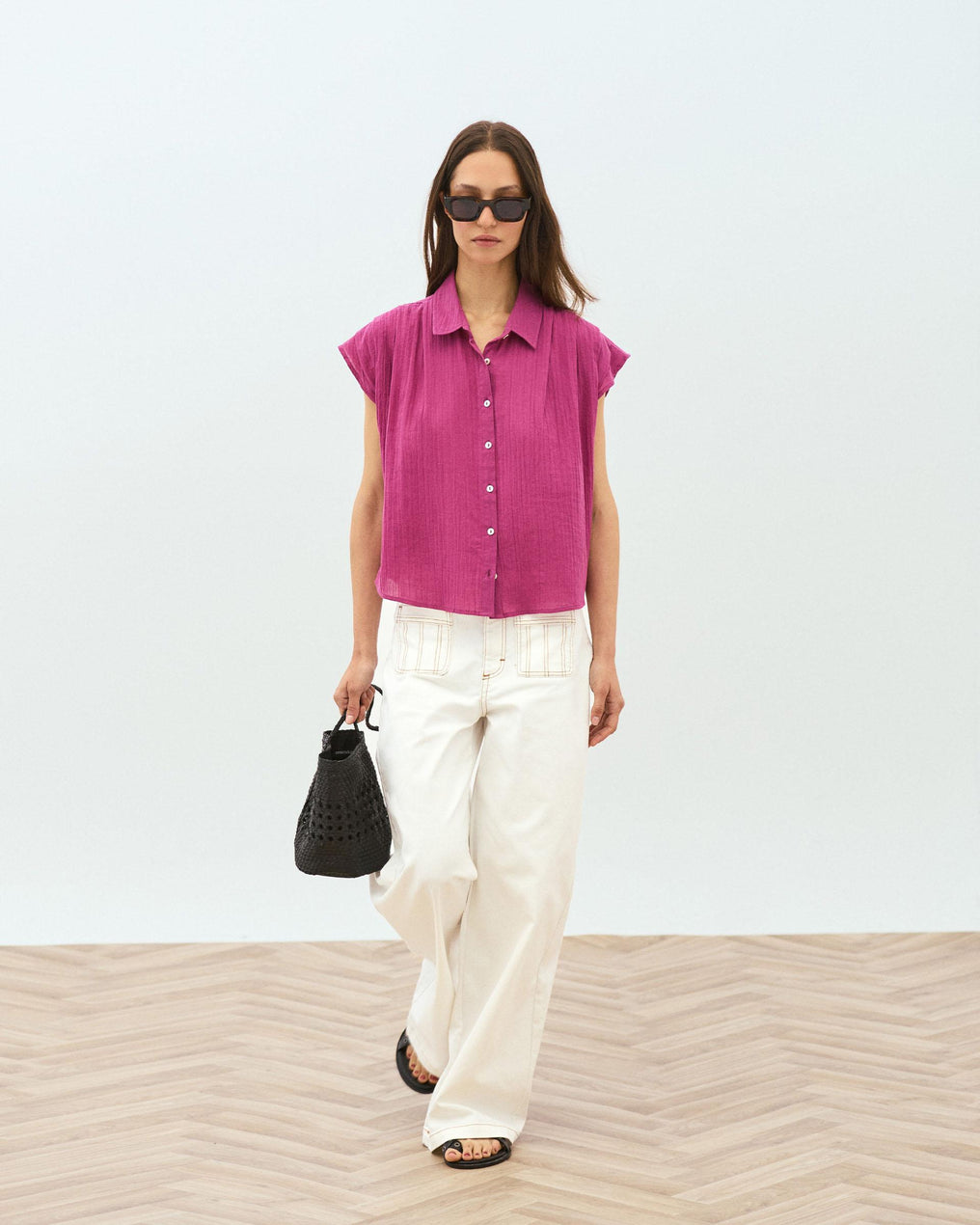 Fuchsia Pleated Sleeveless Shirt