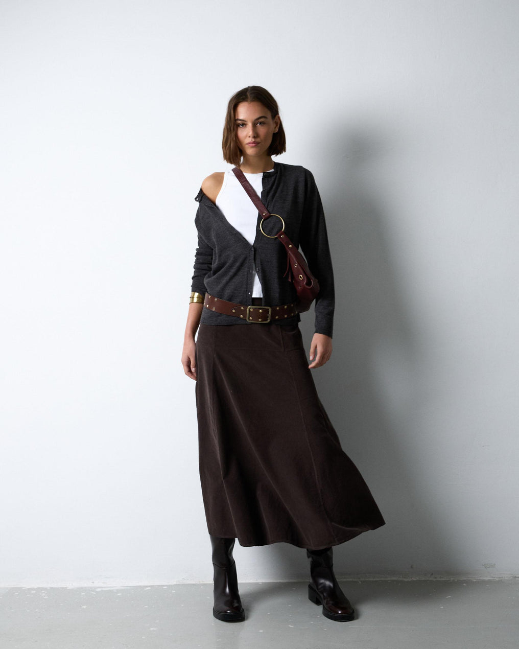 Brown Yoke Micropana Skirt