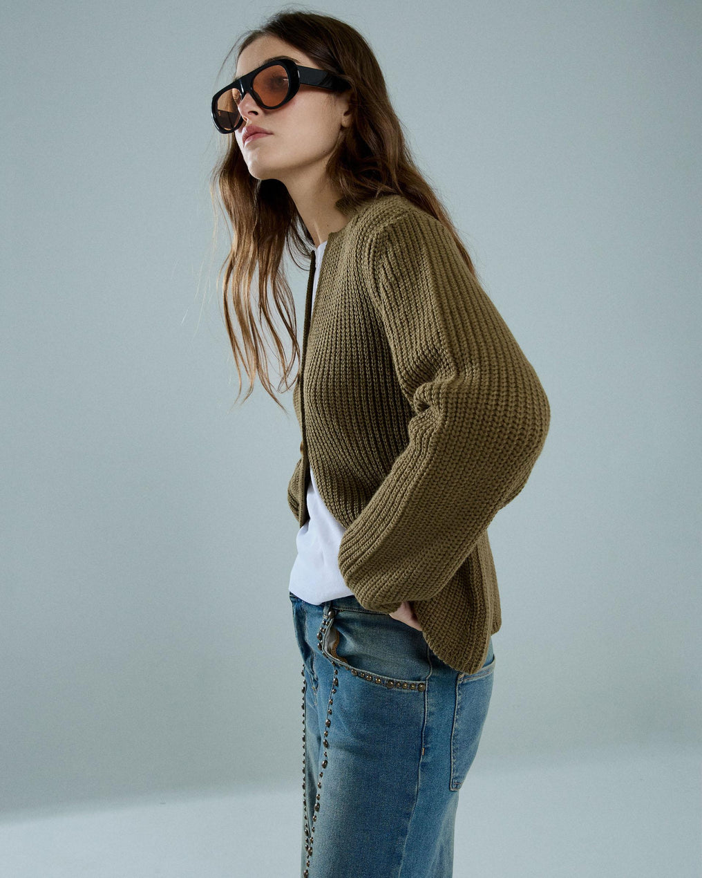 Chaqueta Abierta Botones Kaki