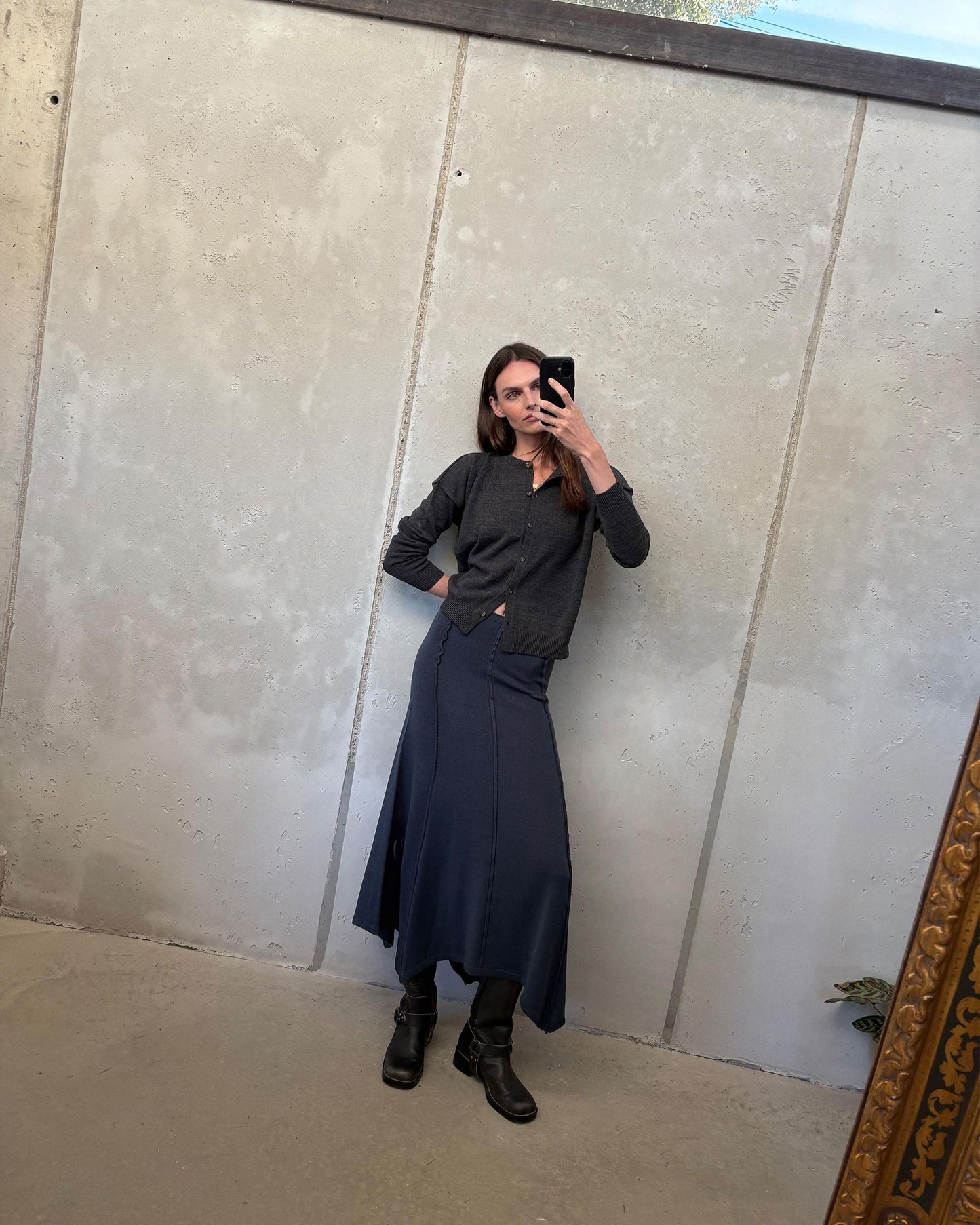 Falda Punto Nervios Azul Oscuro