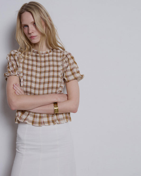 Blusa Gomas Estampado Cuadros Amarillo