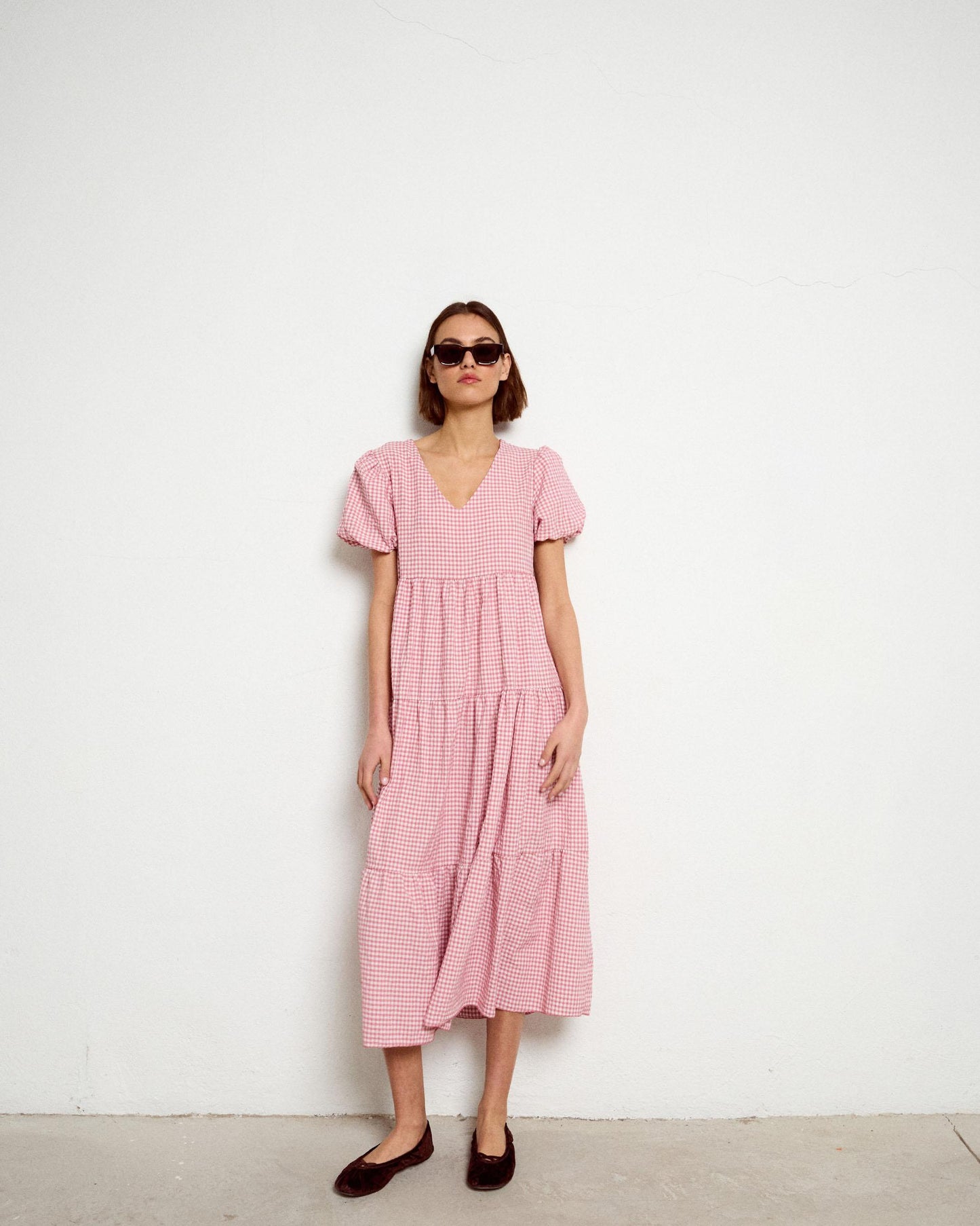 Vestido Comprido com Cortes Rosa