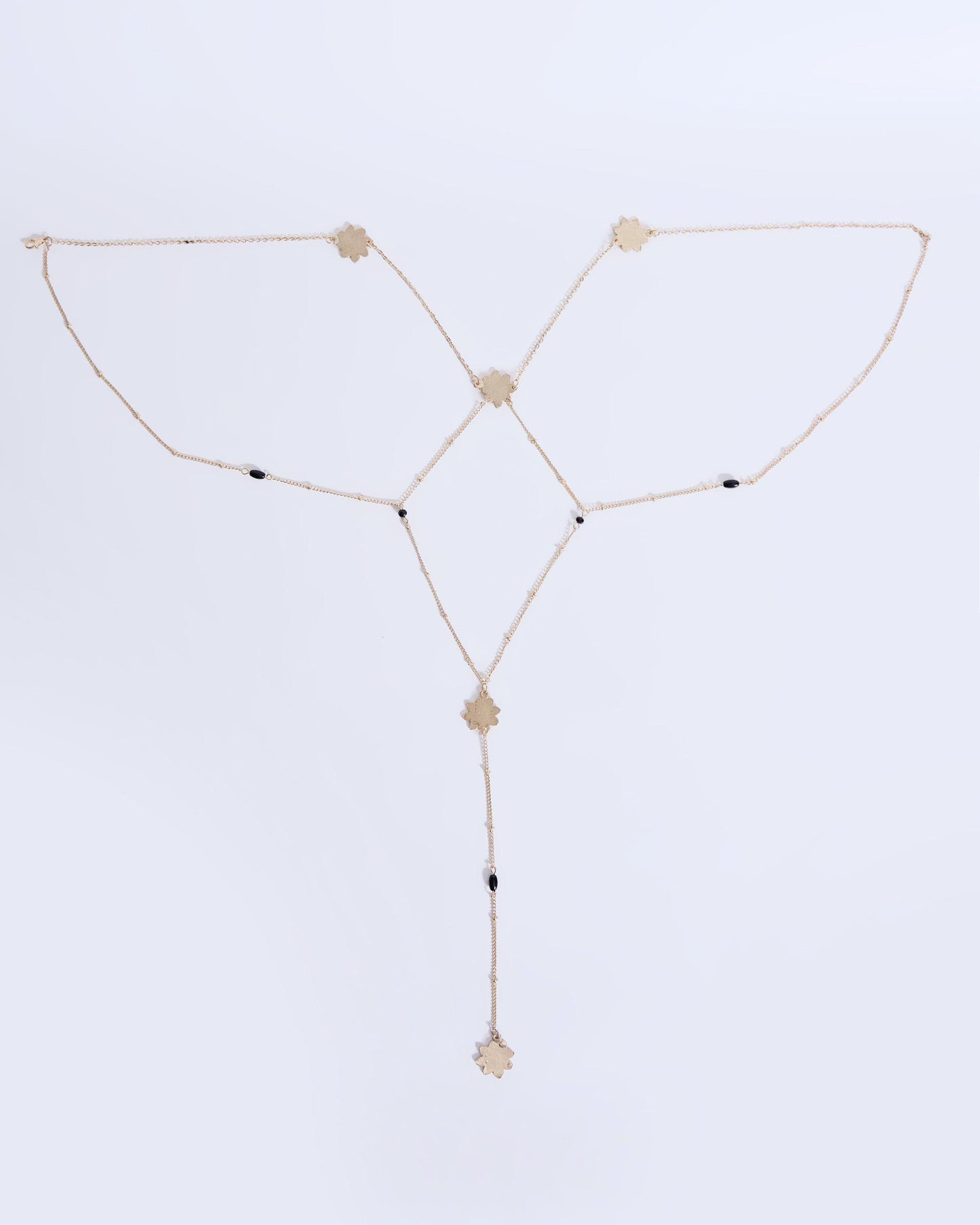 Collar Largo Flores Abalorios Oro