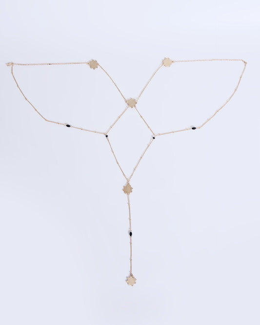 Colar Comprido Flores Missangas Dourado