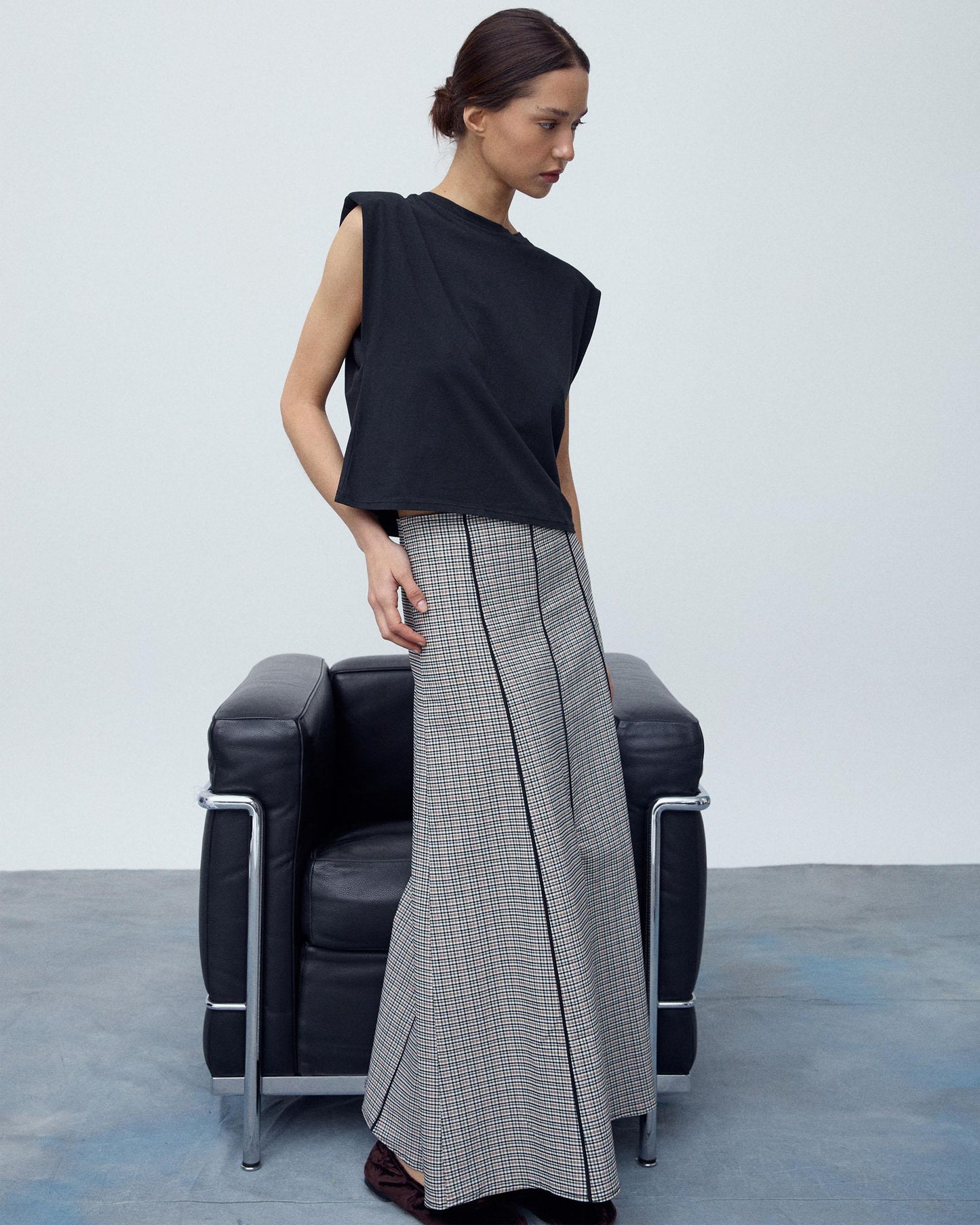 Falda Cuadros Nervios Contraste Negro