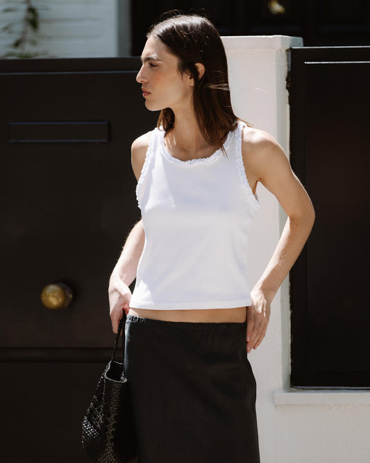 White Ruffle Tank Top