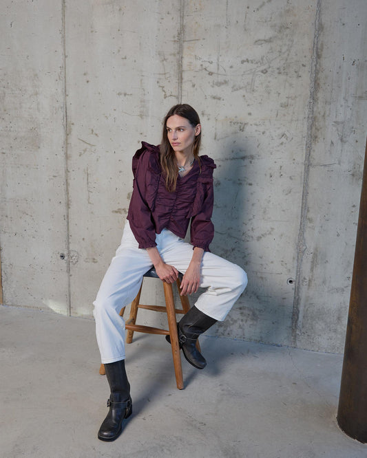 Purple Ruffle Gathered Blouse