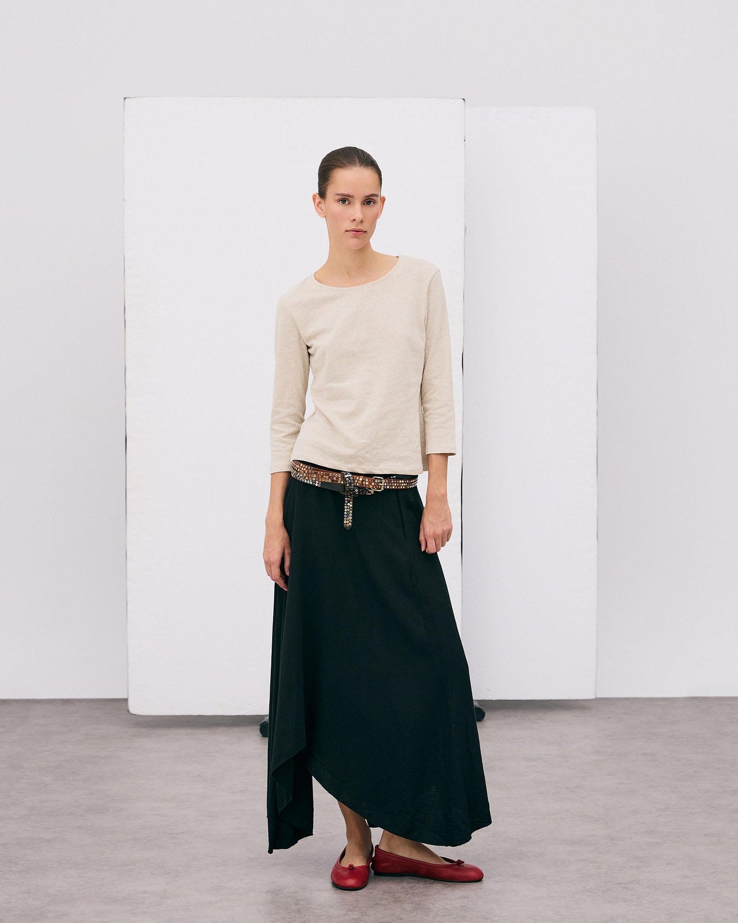 Basic Cap-Sleeve T-shirt Beige