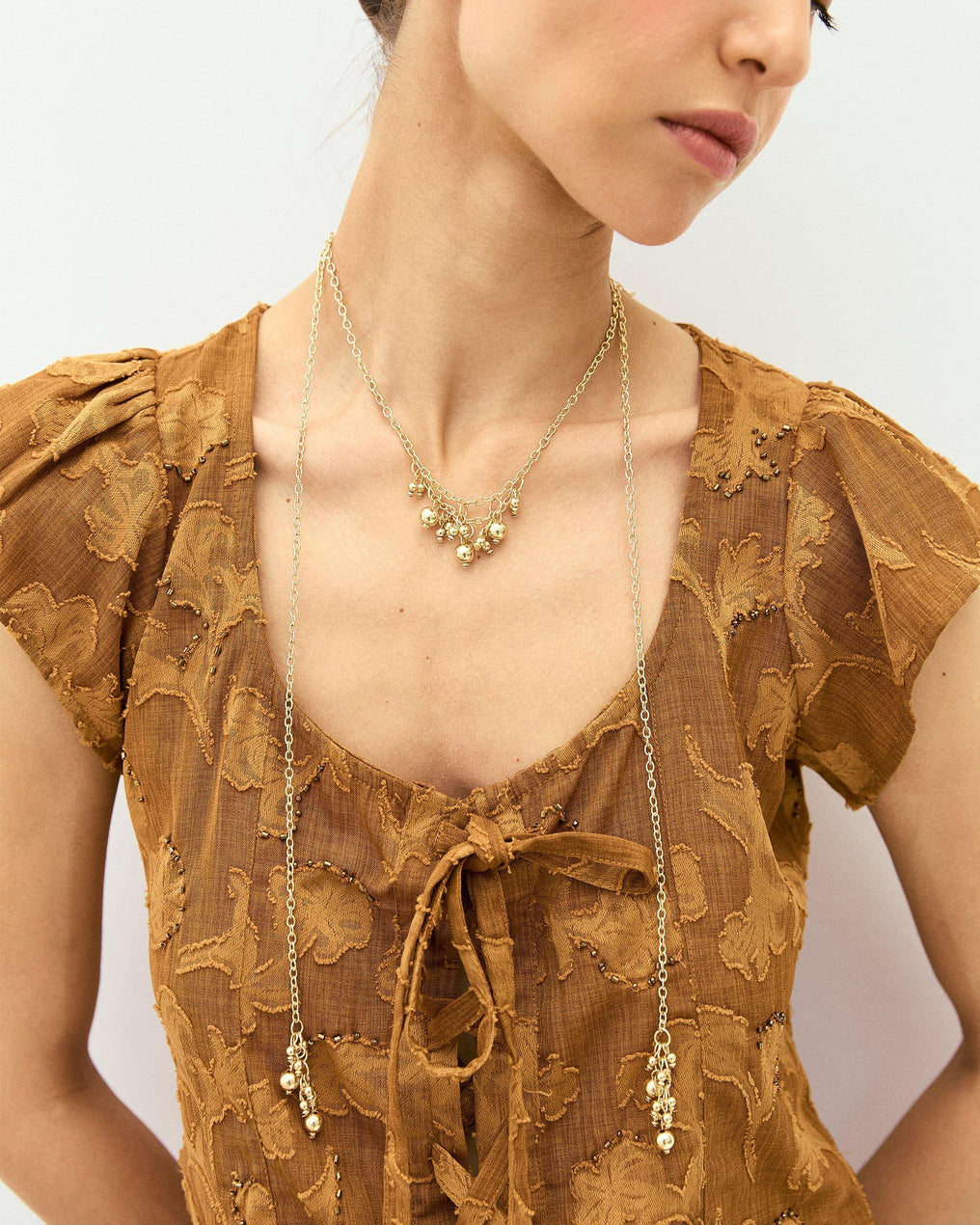 Colar Écharpe com Bolinhas Dourado