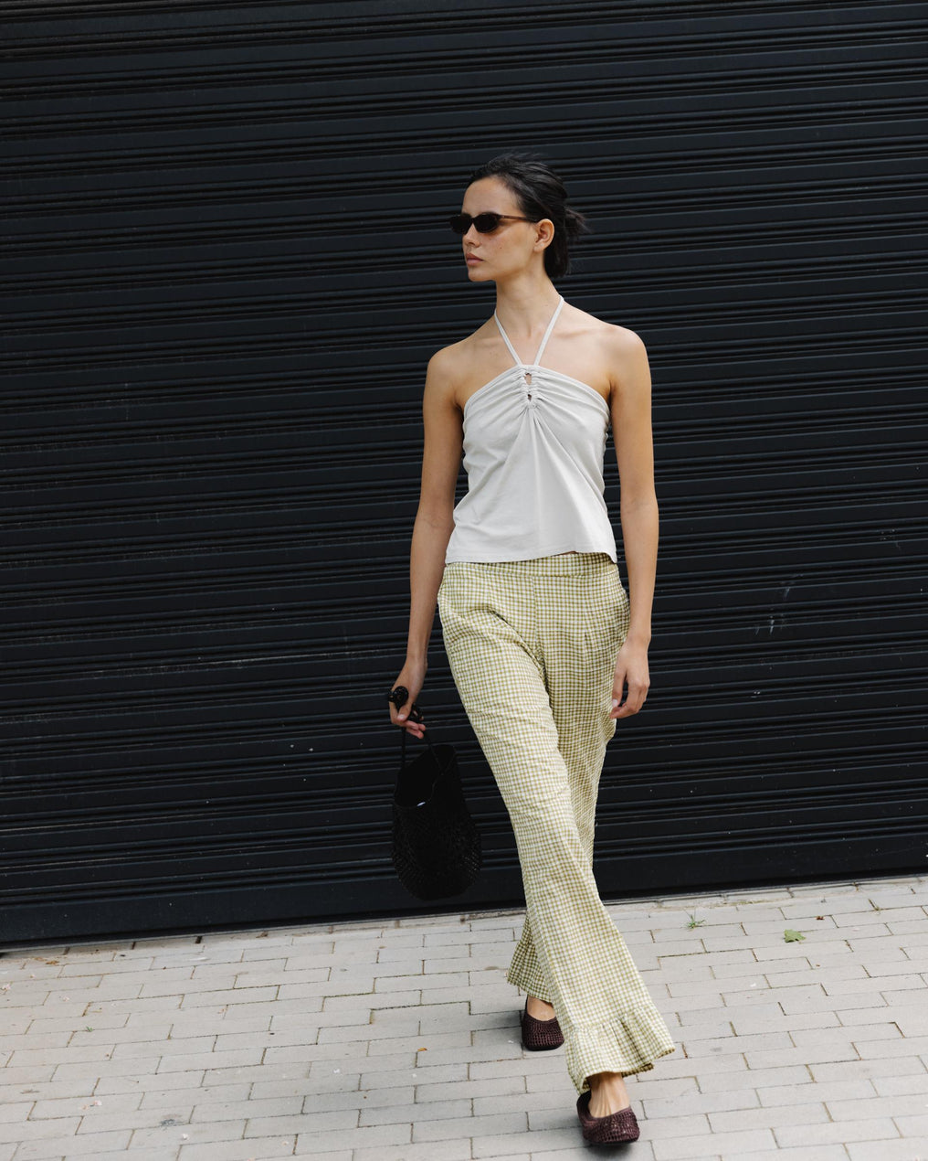 Pantalón Cuadros Volante Bajo Verde