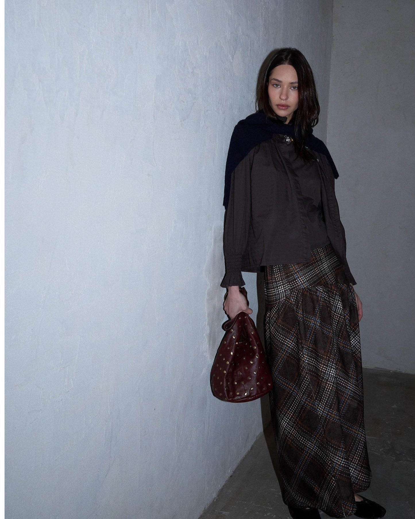 Falda Canesú Asimétrico Cuadros Marrón