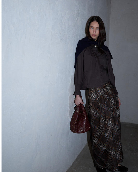 Falda Canesú Asimétrico Cuadros Marrón